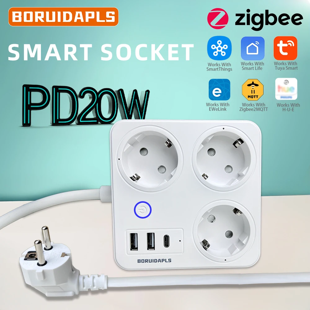 Smart Power Strip - BORUIDAPLS ZigBee EU ปลั๊กไฟอัจฉริยะ PD20W Type-C
