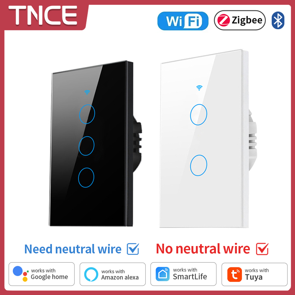 Smart Home Internet - Tnce Tuya สวิตช์ไฟอัจฉริยะ wifi/zigbee, สายกลาง/ไม่มีลวดกลางต้องมีสวิตช์สัมผัสติดผนังทำงานร่วมกับ Alexa,