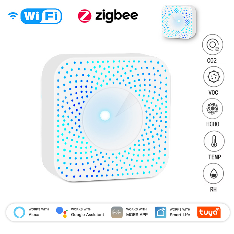 Smart Home Box - ทูยา ซิกบี/ไวไฟเครื่องตรวจจับคุณภาพอากาศ PM2.5 ฟอร์มาลดีไฮด์ VOC CO2