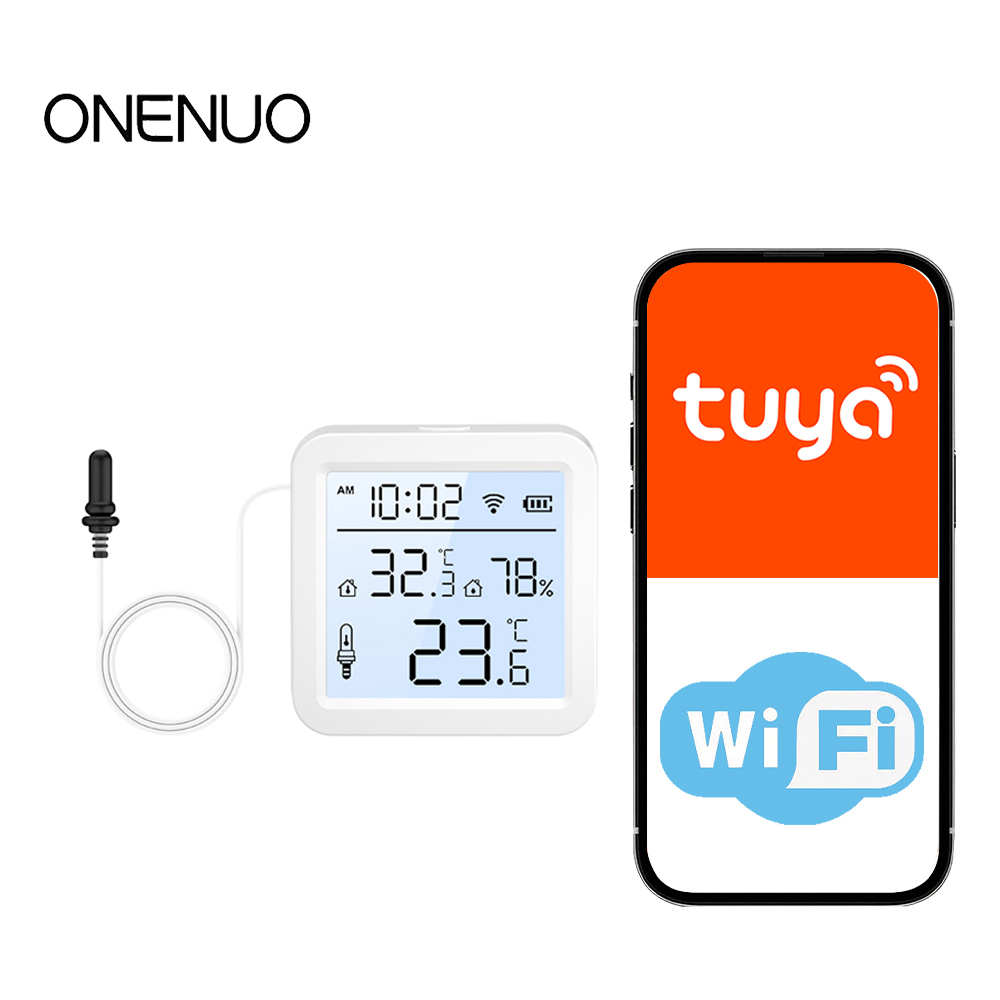 Smart Home Internet - เซ็นเซอร์วัดอุณหภูมิและความชื้นแบบ WiFi พร้อมหัววัดภายนอก ใช้ได้ทั้งภายใน/ภายนอกอาคาร เทอร์โมมิเตอร์อัจฉริยะ Tuya