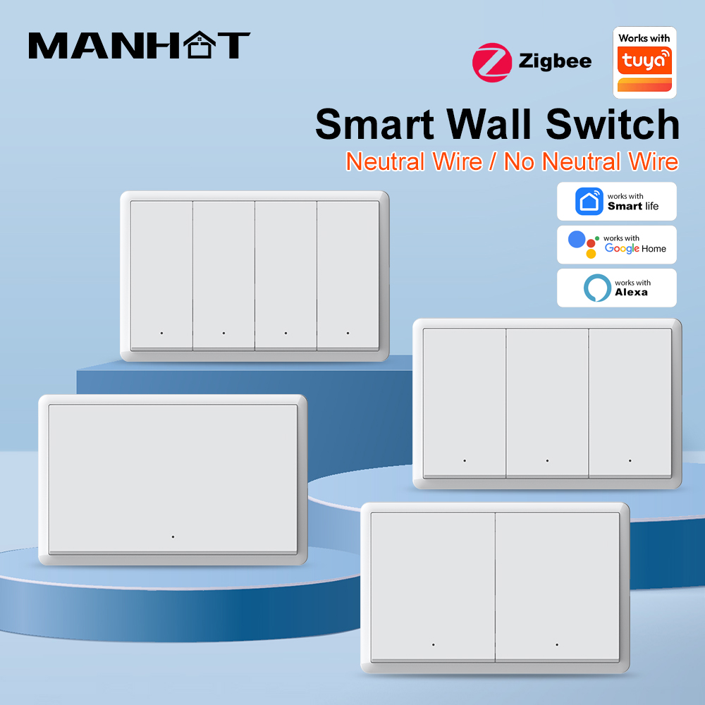 Smart Home Internet - MANHOT ZigBee3.0 สวิตช์อัจฉริยะ ไม่ต้องใช้สายกลาง สวิตช์ไฟติดผนังอัจฉริยะแบบ US